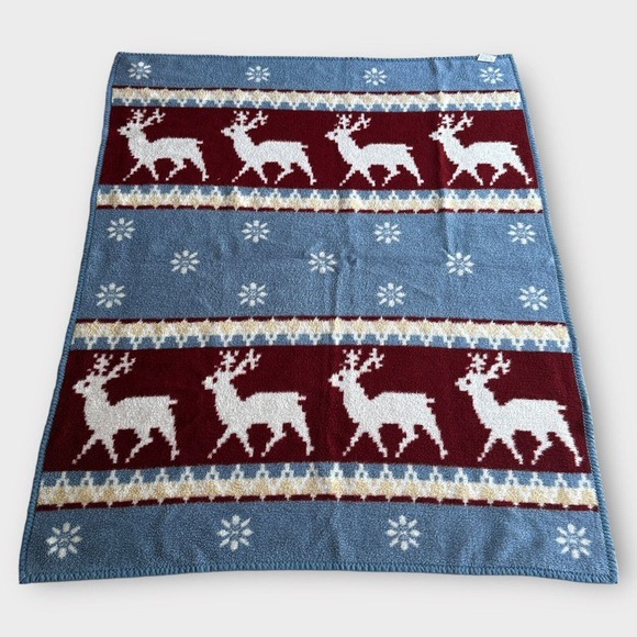 Vintage 1986 VUTEKS Crown Crafts Deer Blanket Reversible‎ 60" x 80" Yugoslavia - Picture 1 of 4